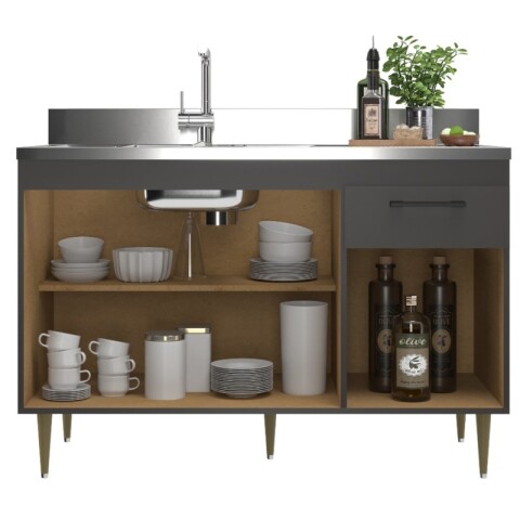 Bajo Mesada Color Volcano + Pileta Central Tramontina Acero Bajo Mesada Color Volcano + Pileta Central Tramontina Acero