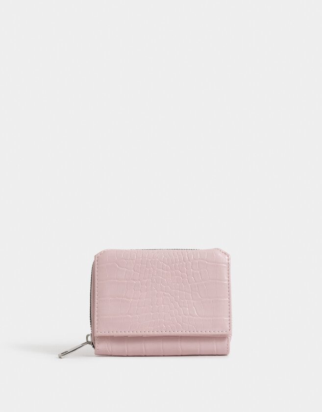Billetera Clasico Billetera Cuerina Croco Con Solapa - Rosa Viejo