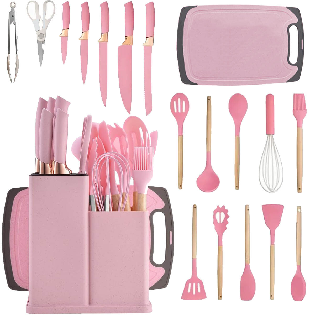 Set X19 Utensilios El Chingón Silicona Antiadherente - Rosa 