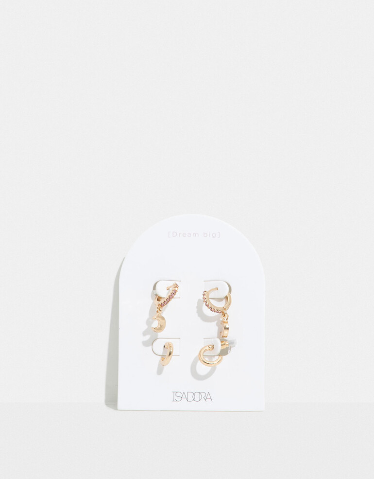 Aros Argollas Set Strass Set De Argollas "dream Big" - Dorado