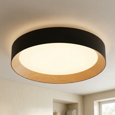 Luminaria led Diseño circular con Símil madera 40W Dimerizable, 45cm NEGRO