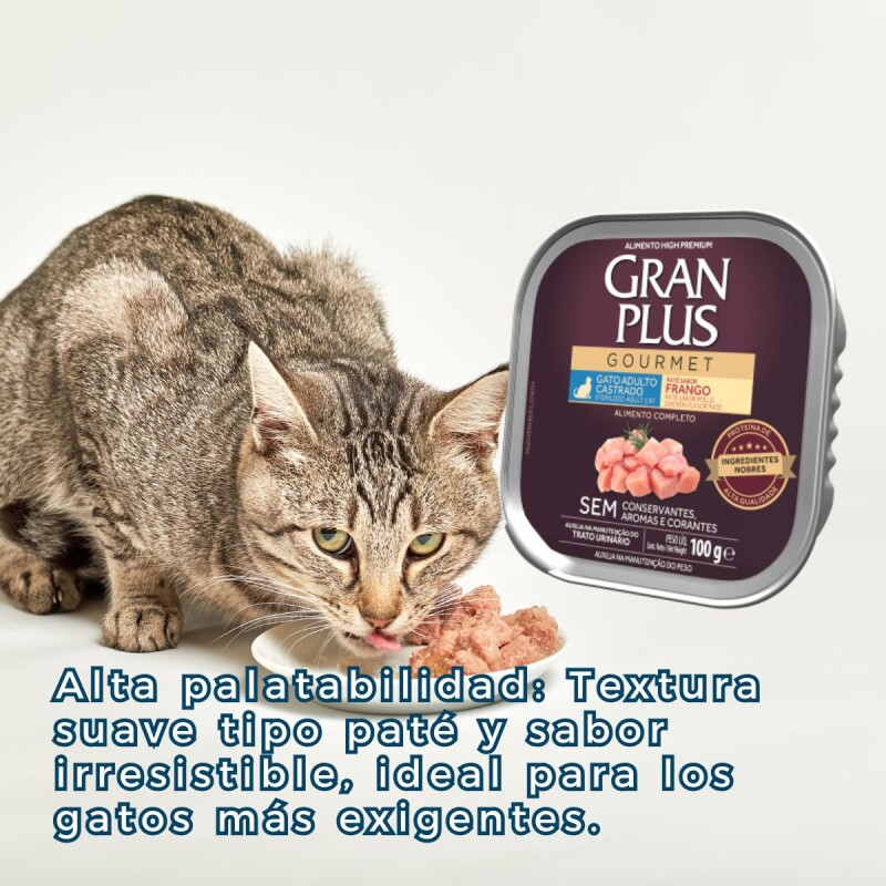 PATE GRAN PLUS GATO ADULTO CASTRADO POLLO 100 GRS PATE GRAN PLUS GATO ADULTO CASTRADO POLLO 100 GRS