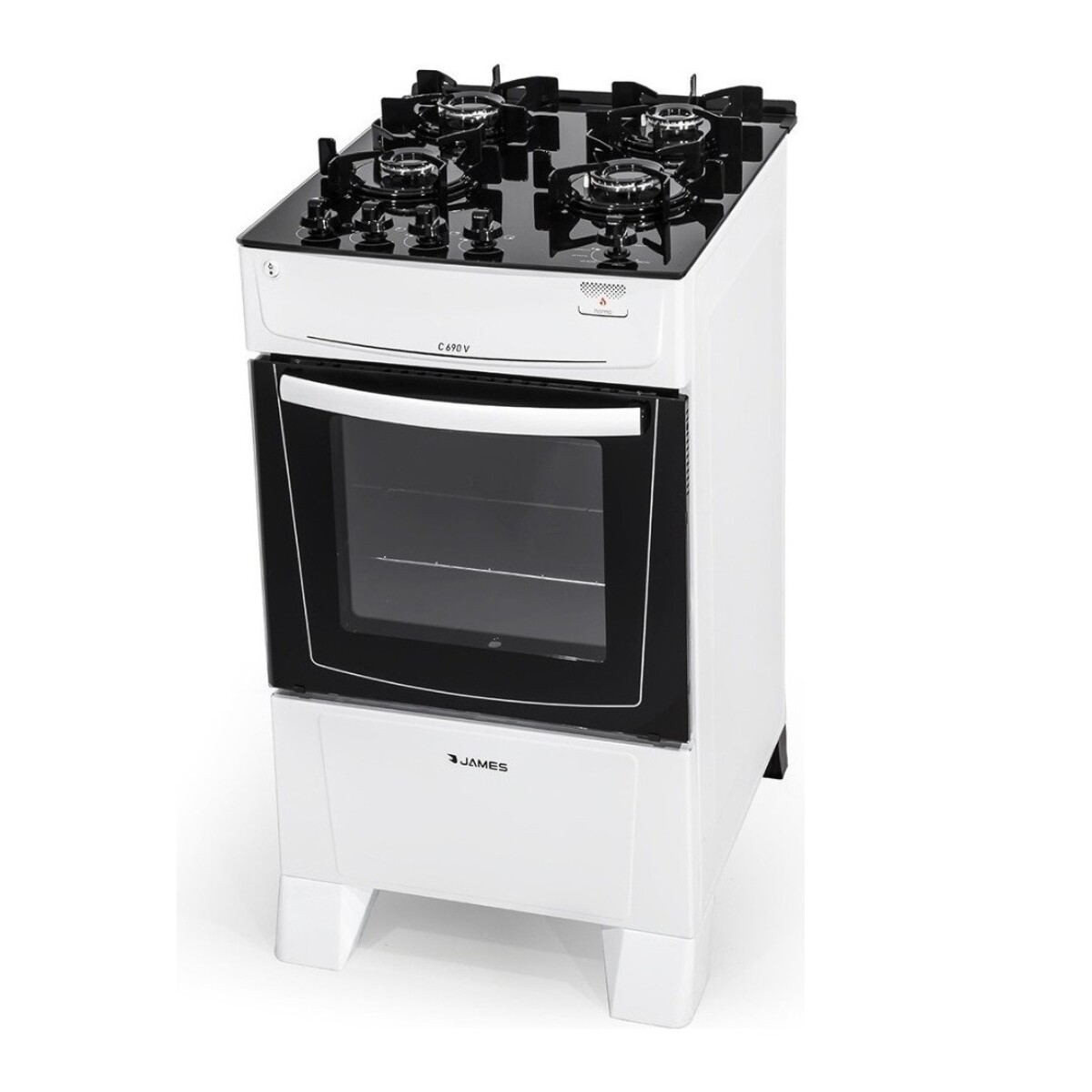 Cocina Gas Mesa Vidrio Templado James C 690 V Blanca Color Blanco 