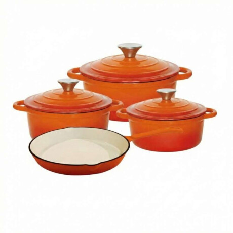 Set de Ollas De Hierro Fundido Fire King 7 Pcs Naranja
