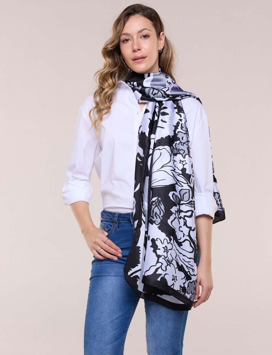 Pashmina Saten Flores - Negro/multi 
