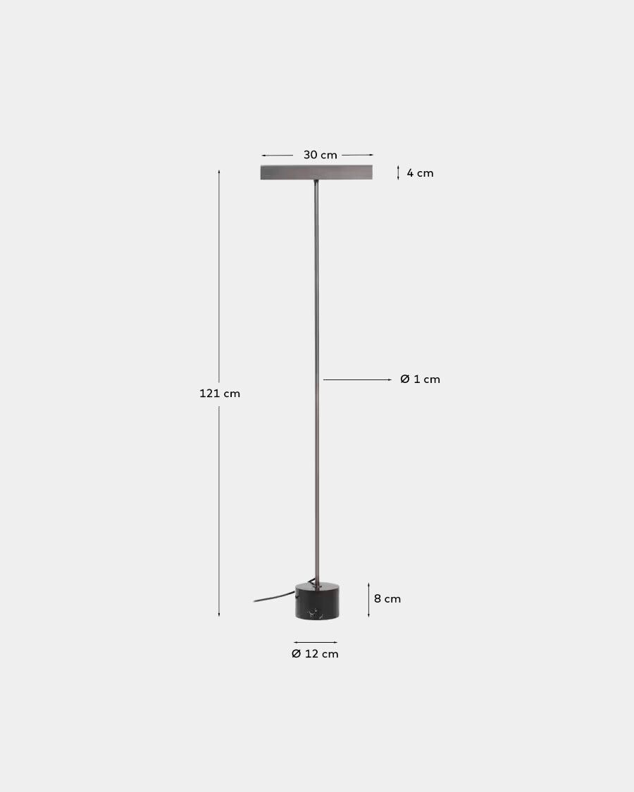 Lámpara de pie Lynor de acero cepillado con base de mármol negro