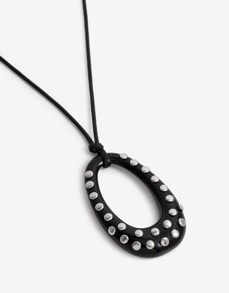 Collares Largos Acrilico Collar Largo Resina Tachas - Plateado Rodio