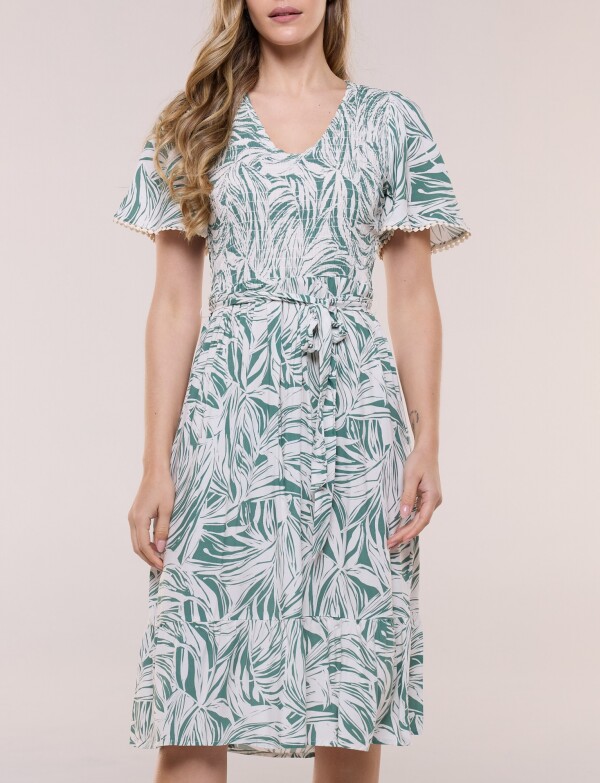 Vestido Punto Smock VERDE/MULTI