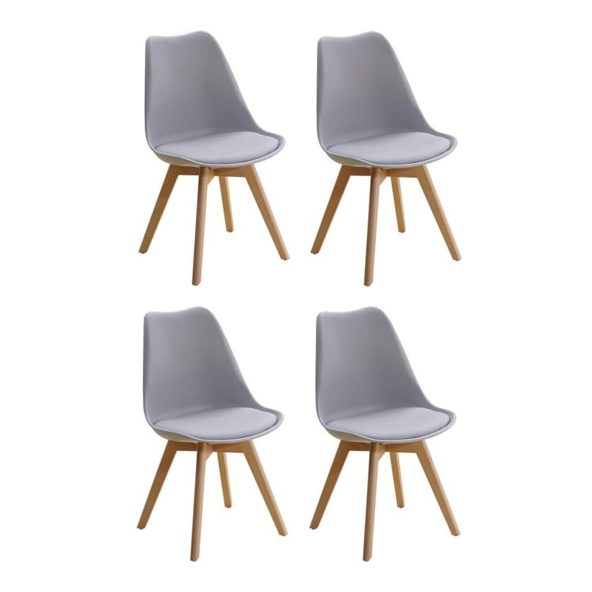 Silla De Comedor Set X4 Eames Nordica De Madera Nueva Asiento Acolchado Relleno Espuma Nuevo Imback Color Gris 