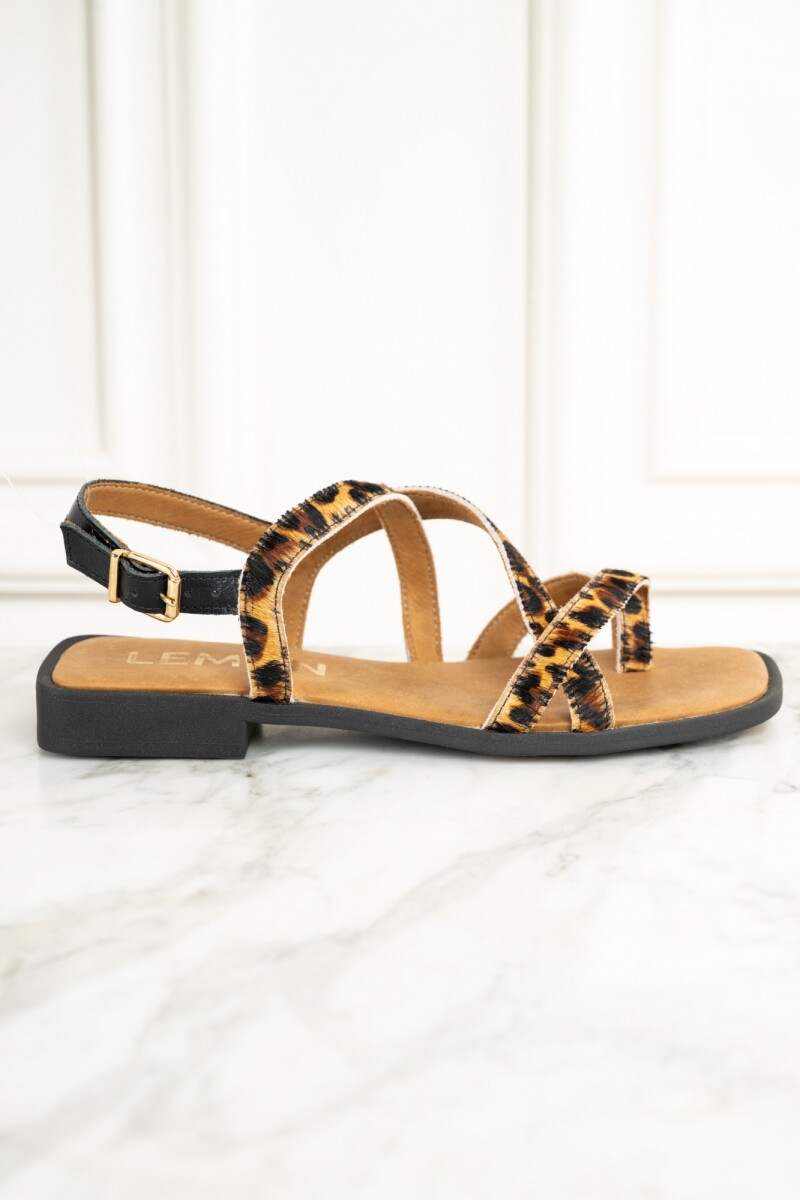 Sandalia Cuero Animal Print - Marron 