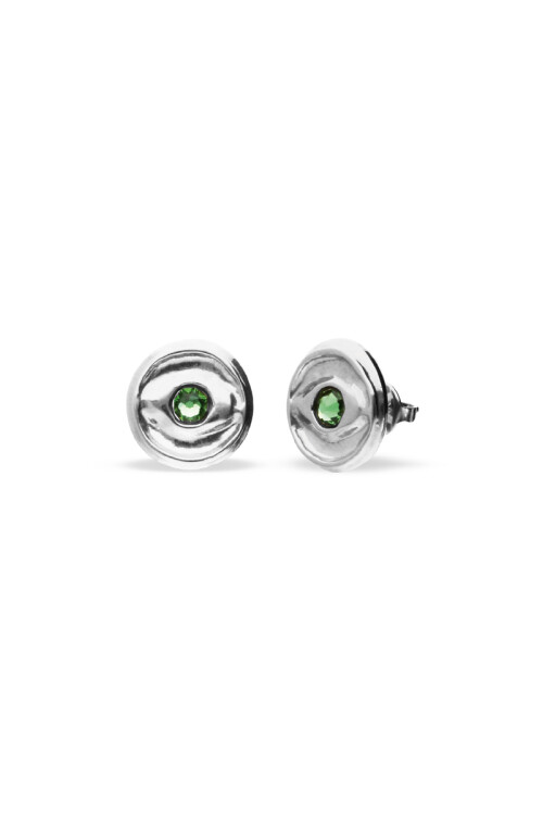 PENDIENTES DE BOTÓN DE ALEACIÓN DE METALES BAÑADO EN PLATA CON CRISTAL FACETADO VERDE Anillo