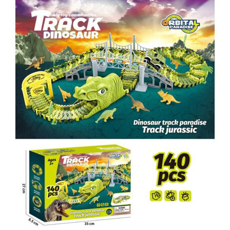 Pista Carreras Dinosaurio Jurassic Flexible Encastrable 140P Verde