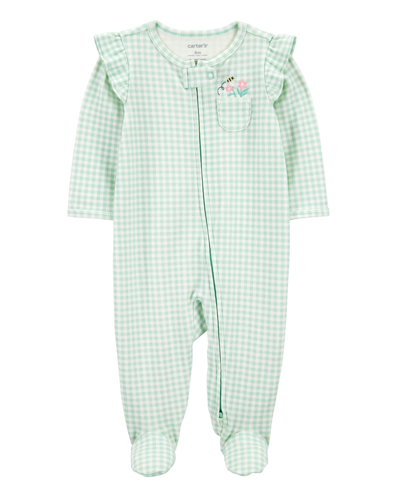 Pijama una pieza de algodón, con pie, diseño a cuadros Sin color