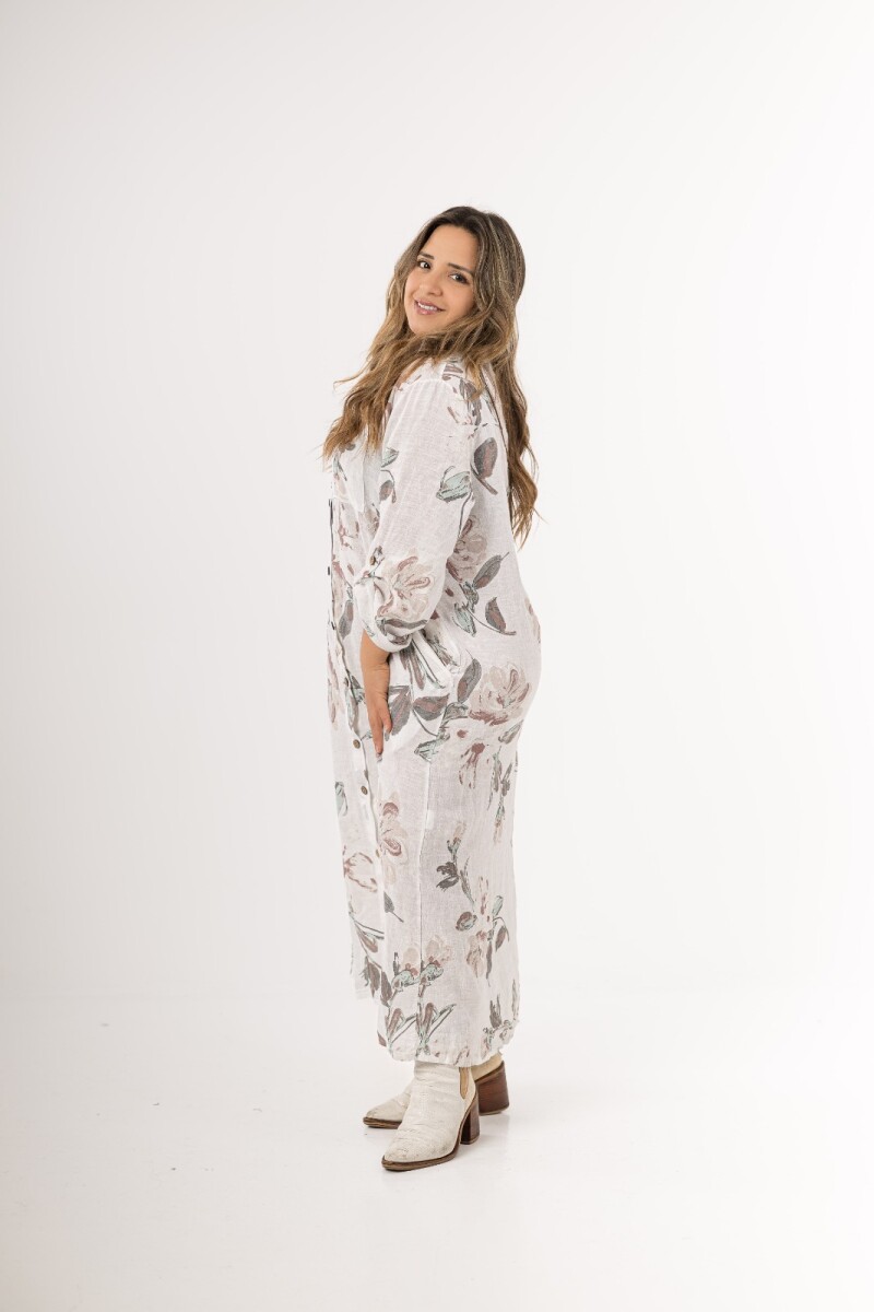 Vestido camisero 100% lino - Blanco 