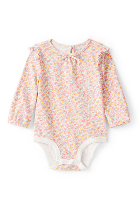 Body de algodón, manga larga, diseño floral Sin color