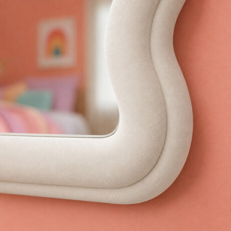 Espejo con marco de ondas y tela peluche - 37x60cm Blanco