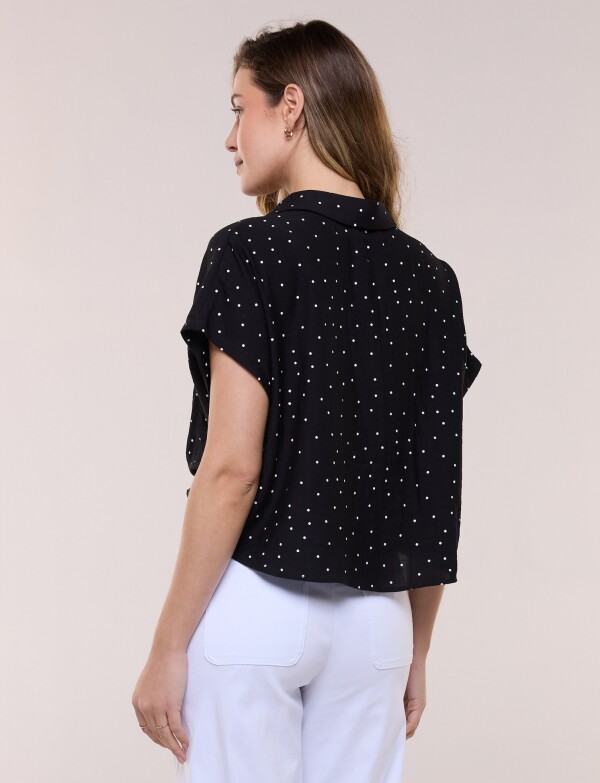 Blusa Crop Cruzada Con Lunares NEGRO/BLANCO