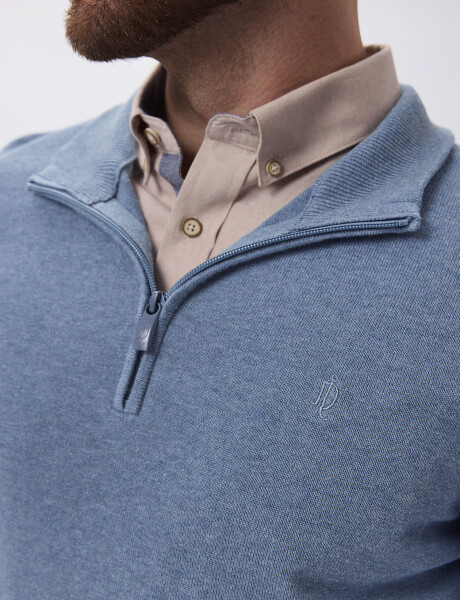 Sweater tejido medio cierre azul piedra