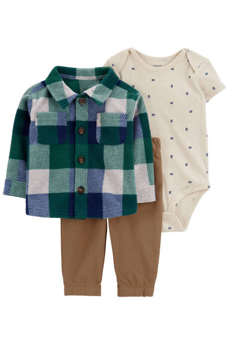 Set tres piezas, camisa de micropolar, pantalón y body de algodón Sin color