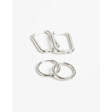 Aros Argollas Set Metal Plateado