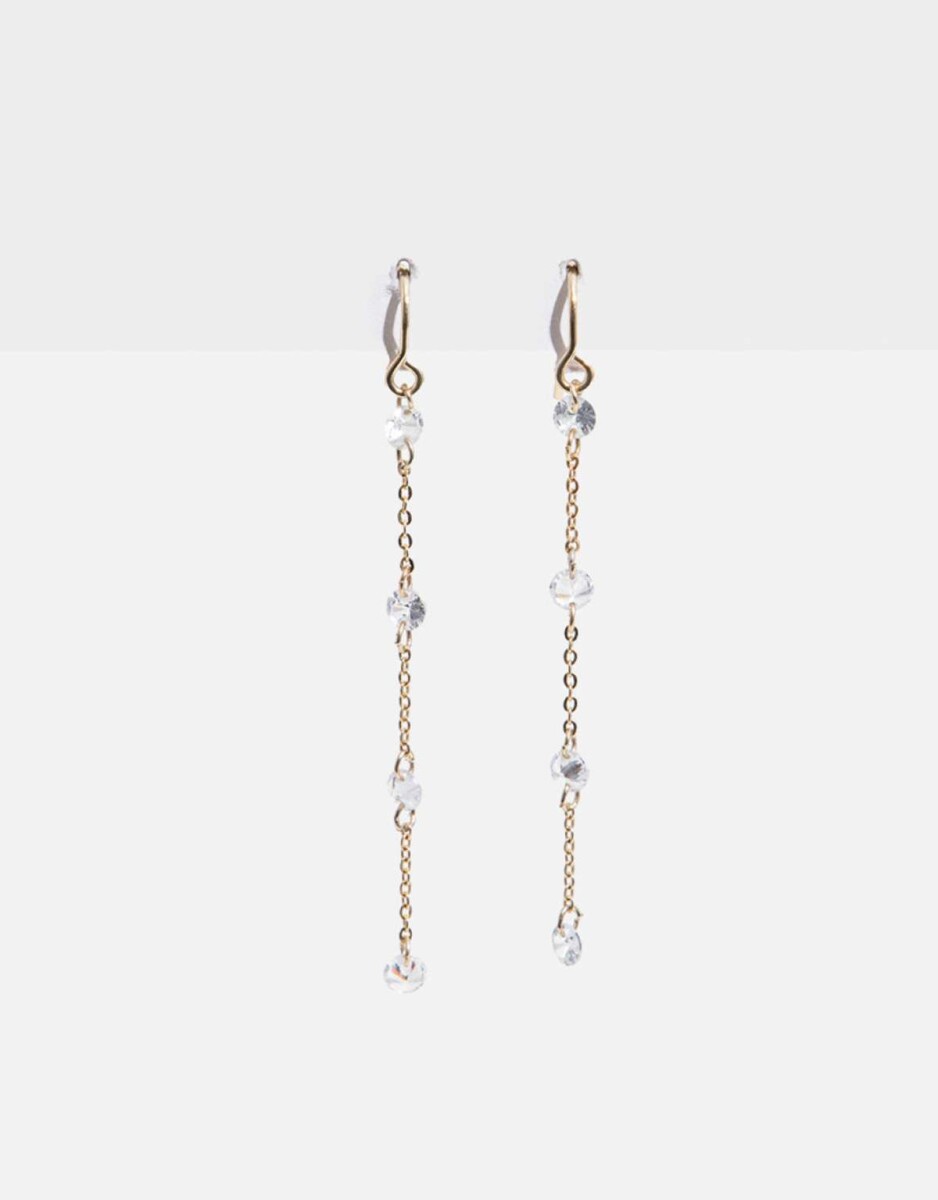 Aros Largos Con Cubic Zirconia - Dorado 