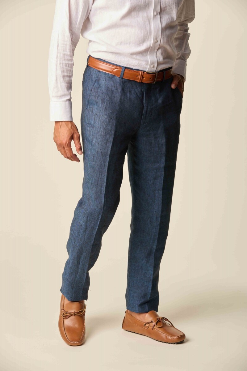 Pantalón Lino Corte Clásico - Azul 