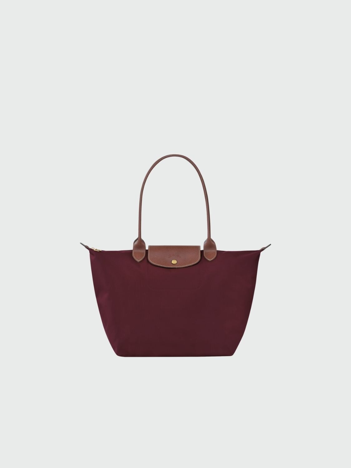 Longchamp -Cartera Longchamp plegable de nylon con cierre y asa larga, Le pliage L Bordó