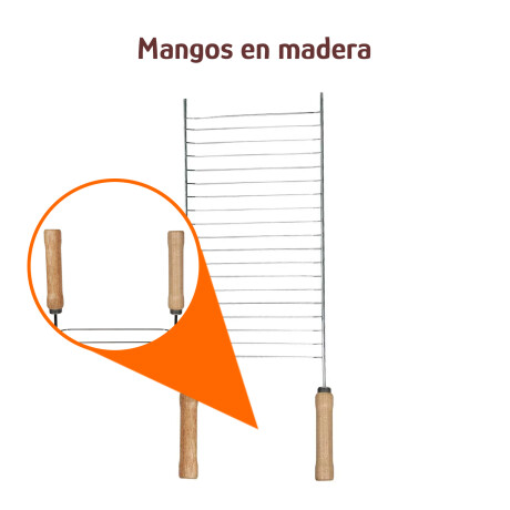 Rejilla Simple p/Parrilla Acero Reforzado c/Mangos de Madera Plateado