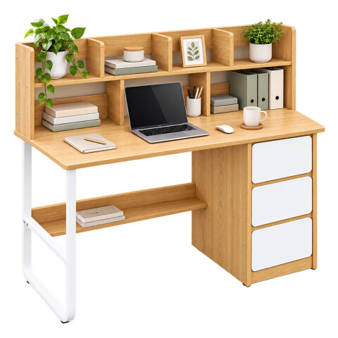 Escritorio 3 Cajones Con Estantes De Madera Y Metal Movi Esh0027m MARRON