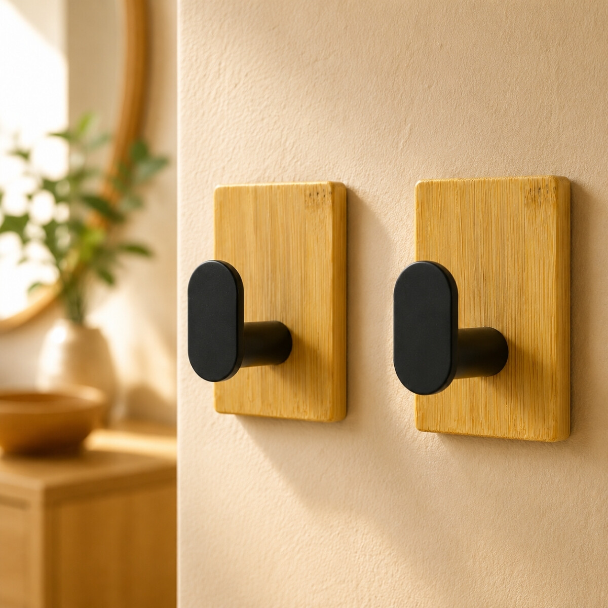 Set x2 percheros de pared adhesivos - NATURAL Y NEGRO 