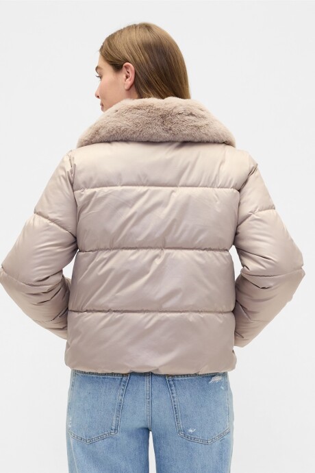 Campera Puffer Corta Con Pelo Sintético Mujer Quail