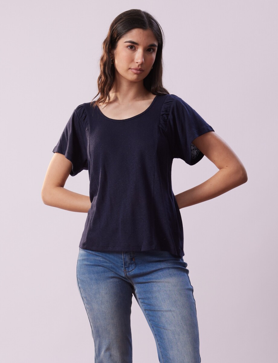 Remera Lino Frunce - Marino 