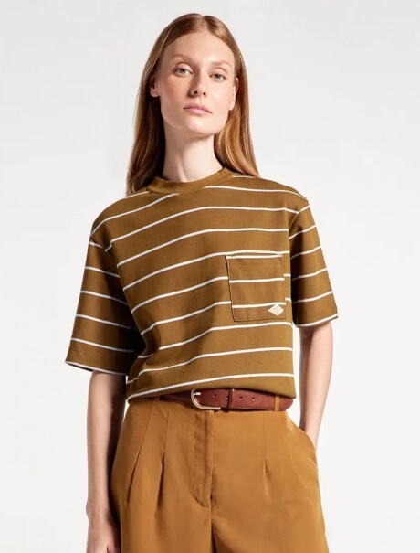 CAMISETA CON RAYAS Y BOLSILLO MARRÓN