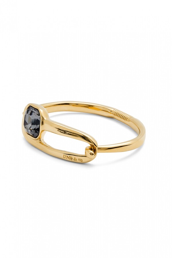 PULSERA RÍGIDA BAÑADA EN ORO 18K CON CRISTAL FACETADO NEGRO Pulsera