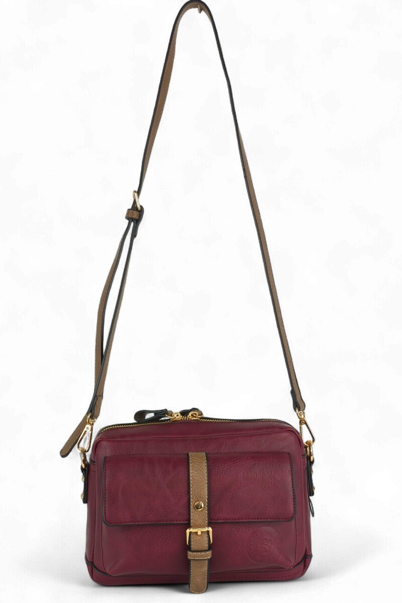 Cartera bandolera bordó con beige