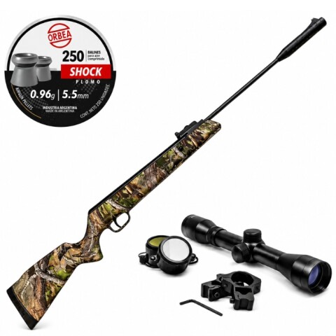 Chumbera Nitro Pistón 5.5mm + Mira 4x32 + Chumbos Camuflado