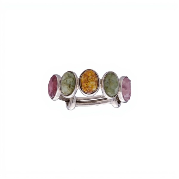 Anillo Óvalos-Plata rodinada-Piedra Turmalina multicolor-AN2016 conpiedra