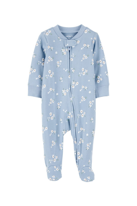 Pijama una pieza de algodón, con pie, diseño floral Sin color