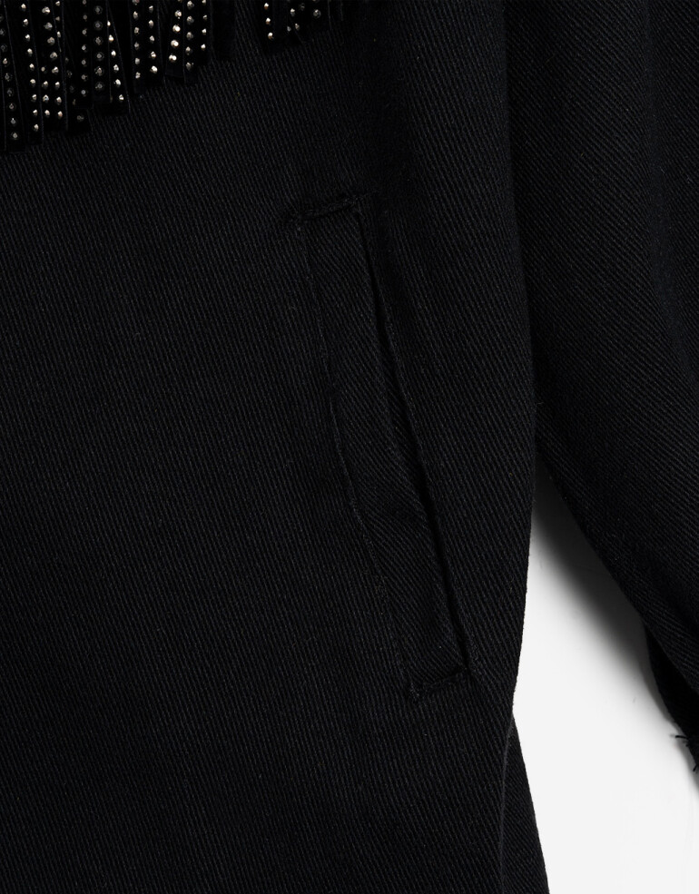 Camperas Camisaco Con Flecos - Negro