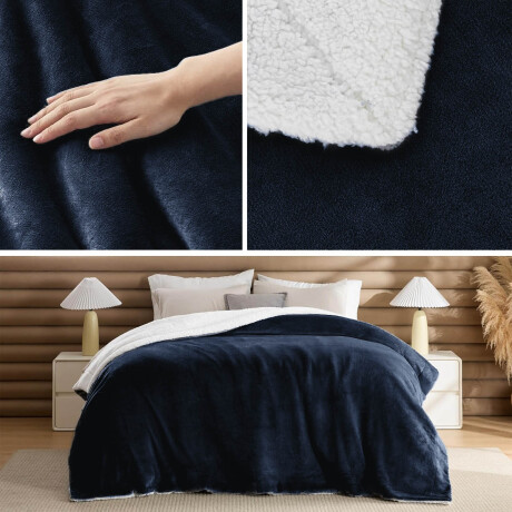 Frazada X2 Manta Polar 2 Plazas C/corderito 200x230cm Azul