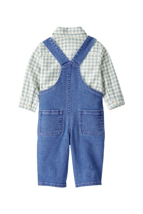 Set dos piezas, enterito jean y camisa de franela Sin color