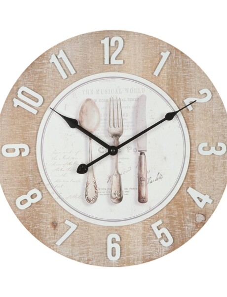 RELOJ DE PARED MDF D40X40X3.5CM CUBIERTOS FONDO BLANCO Y MADERA RELOJ DE PARED MDF D40X40X3.5CM CUBIERTOS FONDO BLANCO Y MADERA
