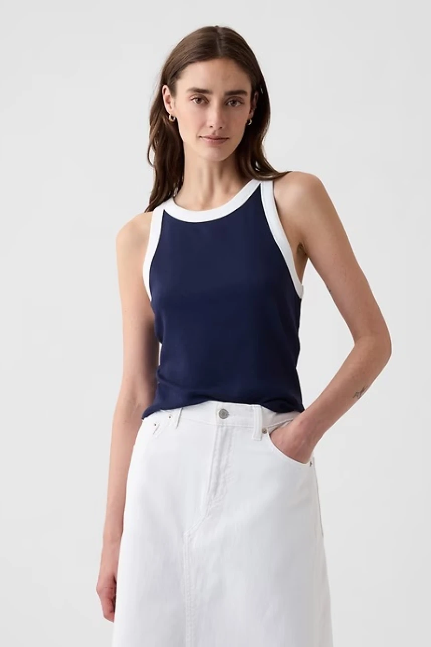 Musculosa Modal Cuello Halter Mujer Navy W White Trim