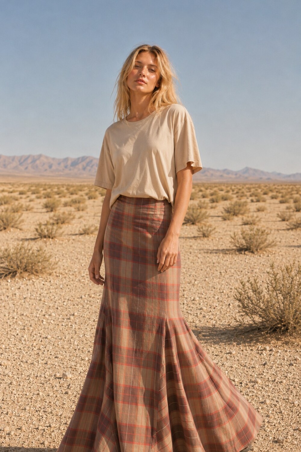 Long Scottish Skirt Beige / Naranja