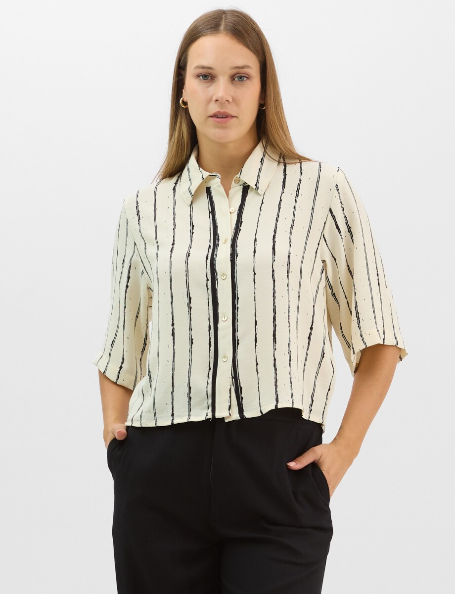 Camisa Estampada De Rayas Irregulares - Crudo 