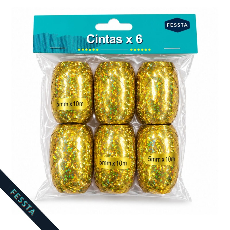 Cinta Para Globos x6 Dorado holográfico
