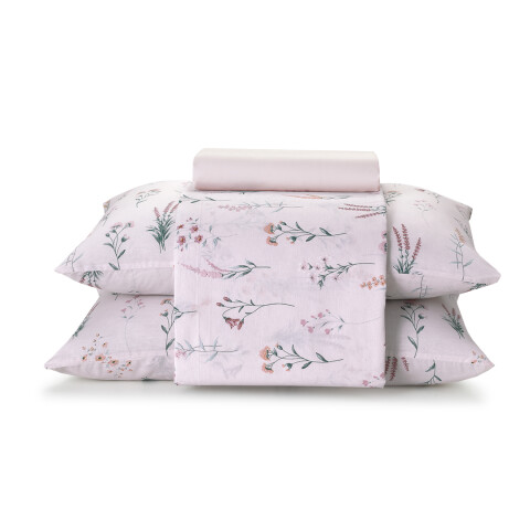 Juego Sábanas Queen Size Dohler 150 Hilos 100% Algodón Flores Lila