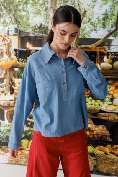 BLUSA POLO DENIM Celeste