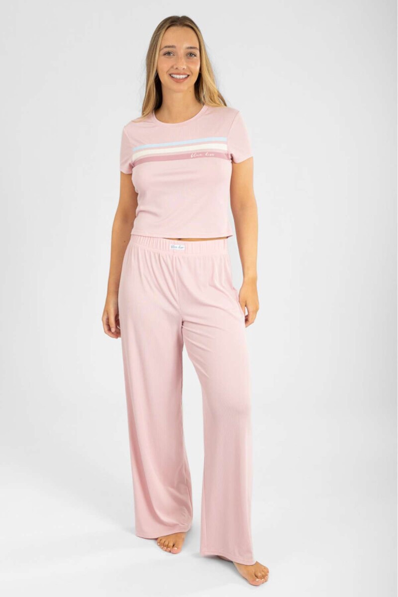 Pijama teen ribb mc - Rosado 