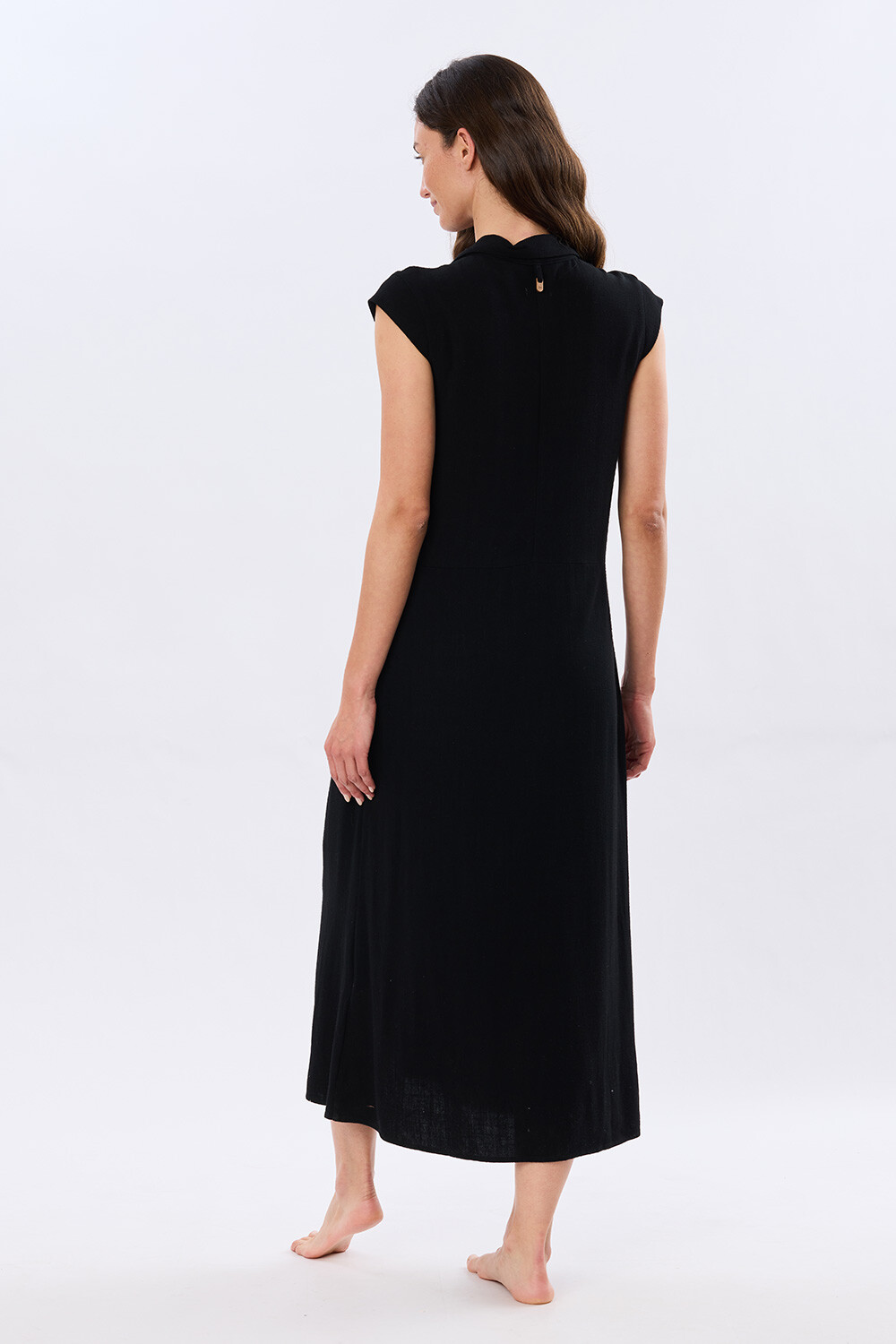 VESTIDO LISO DE LINO Negro